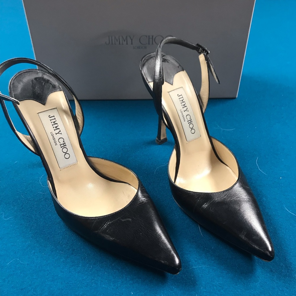 Jimmy Choo sling back pumps.